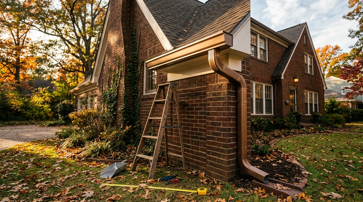 New gutters installed along roofline of residential home